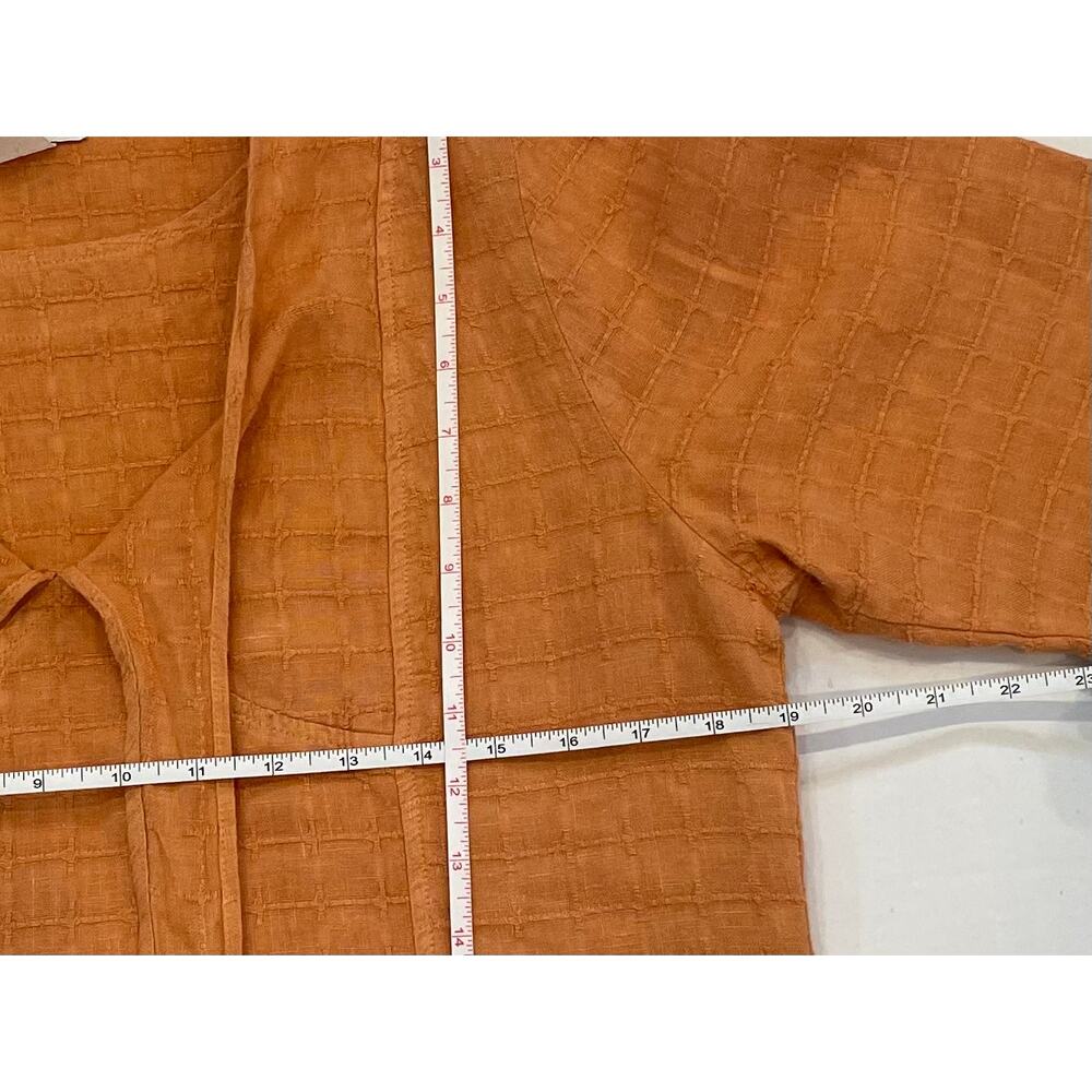Mosaic USA Peach / Light Orange Tie Front 3/4 Sleeve Linen Blouse, Size S - Picture 10 of 11